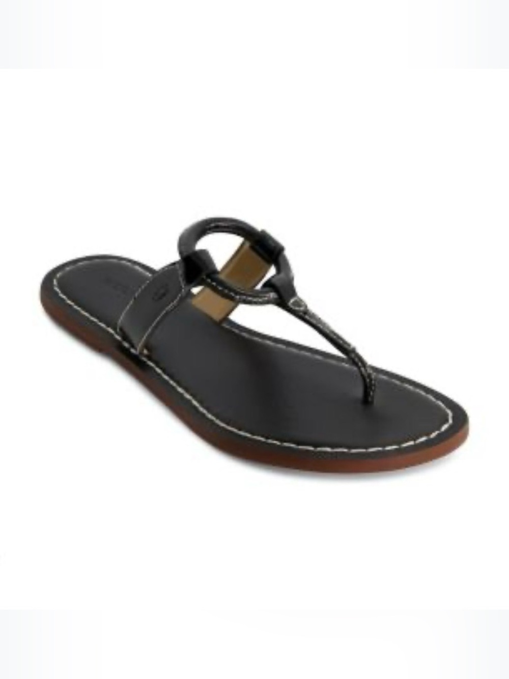 Bernardo Matrix Black Leather Ring T-Strap Sandal Sz 9